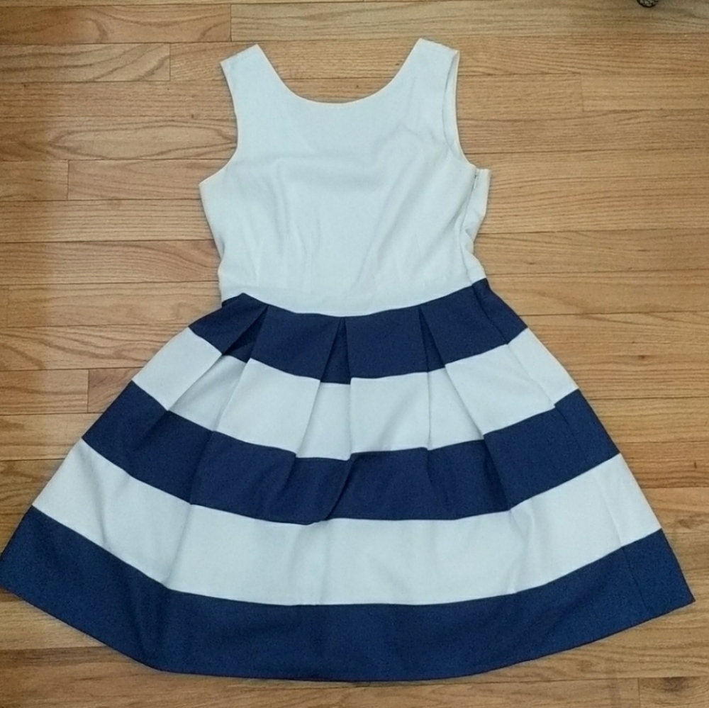 Blue and white striped dress